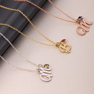 Custom Initial Birthstone Necklace, Dainty Personalized Birthstone Letter Necklace Birthstone Jewelry Initial Necklace for Her Birthday Gift