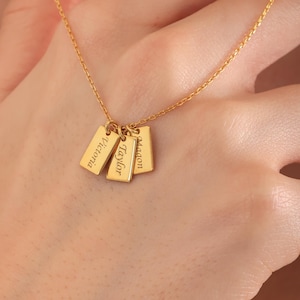 Minimalist Initial Bar Necklace, Personalized Name Tag Necklace, Custom Engraved Necklace, Gift for Mom, Mother&#39;s Day Jewelry, Gift for Her
