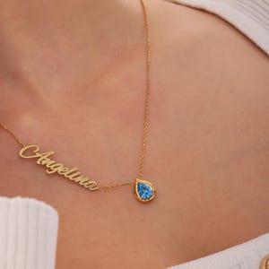 Personalized Name and Birthstone Necklace, Alexandrite Birthstone with Name Necklace, Mother&#39;s Day Gift, Birthstone Name Necklace with Name