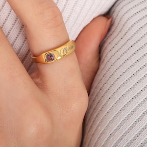 Personalized Brithstone Name Ring, Gold Birthstone Ring, Custom Name Silver Birthstone Ring, Gift for Mom, Gift for Her, Mother&#39;s Day Gift