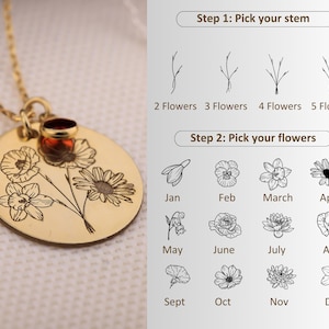 Birth Flower with Birthstone Necklace Personalized Birthday Gift for Her Mom Gifts Handmade Jewelry Birth Month Flower Jewelry Gift for Mom