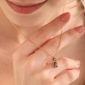 Birthstone Necklace for Women, Birthday month Gift Cat Lover Necklace, Kitten Necklace, Mama&Grandma Gift, Sterling Silver, Handmade Jewelry