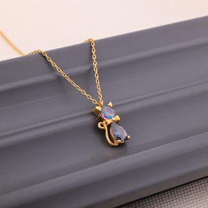 Birthstone Necklace for Women, Birthday Month Gift Cat Lover Necklace, Kitten Necklace, Grandma Gift, Sterling Silver Handmade Jewelry