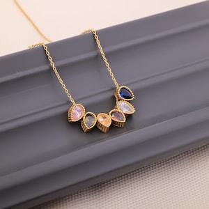 Custom Heart Birthstone Necklace, Minimalist Heart Necklace, Family Birthstone Necklace, Birthstone Gift,Mother&#39;s Day Gift ,Anniversary Gift