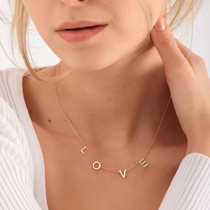 Personalized Letter Name Necklace, Custom Initial Name Necklace, Spaced Letter Necklace, Minimalist Necklace with Name, Necklace for Women