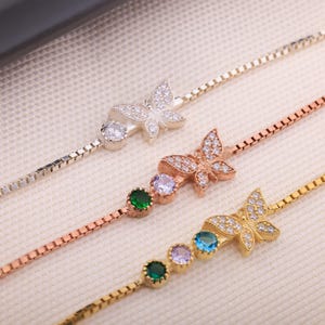 Birthstone Butterfly Bracelet, Custom Birthstone Gamily Bracelets, Mom Bracelet With Kids Gemstones, Family Tree Bracelets With Butterfly