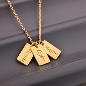 Dainty Initial Bar Tag Necklace, Personalized Name Tag Initials Necklace, Mothers Day Gift,Custom Initial Engraved Tag Necklace,Gift for Mom