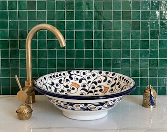 Handgefertigte marokkanische Keramik Waschbecken | Mid-Century Modern Glasschüssel | Handgefertigte Badezimmer Eitelkeit, Einzigartiges Housewarming Geschenk