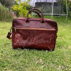 Sac pour ordinateur portable en cuir fait main - Sacoche cartable 16 pouces, 2 poches principales et 2 poches latérales, messager pour homme et femme