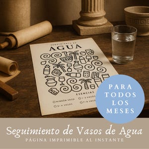 Vasos de Agua、Seguimiento Diario、Pagina Imprimible、Tamaño A5、A4 & CARTA、Vida Estoica、ジャーナル、ハビトス、習慣トラッカー
