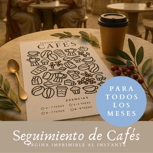 Cafés, Seguimiento Diario,  Página Imprimible, Tamaño A5, A4 & CARTA, Hábitos, Habit Tracker, Coffee Tracker, Journal Page, BUJO, Printables