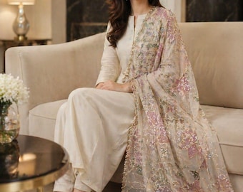 Hand Painted And Embroidered Dupatta
