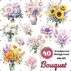 Aquarel Bloemen Boeket Corsage Clipart Set – Digitale Illustraties | Pastel Bloemen PNG | Bruiloft, Stationery & DiY