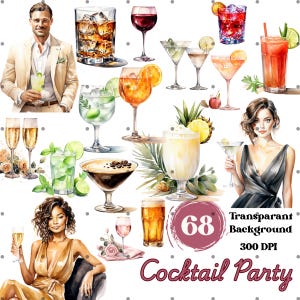 Cocktail Party Clipart Bundle – 68 Stuks - Feest Illustraties - Digitale Afbeeldingen voor DIY, Uitnodigingen & Scrapbooking