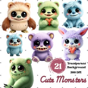 Cute Monster Clipart Set – Labubu-Inspired | Kawaii Fantasy Creatures for Stickers, Planners, Sublimation & More