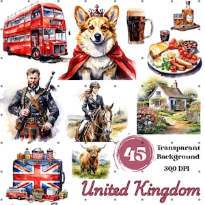 Ensemble d'images clipart du Royaume-Uni – 45 images PNG – Clip Art britannique | Londres, Union Jack, Thé, Téléchargement numérique