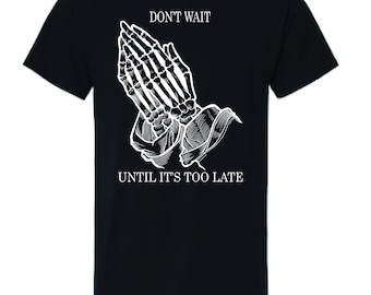 Christian Skeleton Praying Hands T-Shirt: Handmade Cotton DTF Print
