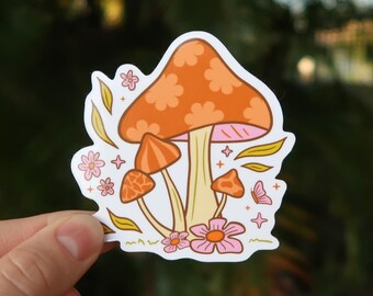Mushroom Sticker, Flower Power Hippie Sticker, Retro Sticker Retro Decal, Mushroom Decor, WATERPROOF Sticker for Laptop Water Bottle Sticker