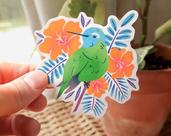 Hummingbird Sticker, Bird Sticker, Hummingbird Decal, Bird Gift, Birdwatching Gift, Tropical WATERPROOF Sticker for Laptop Water Bottle Car