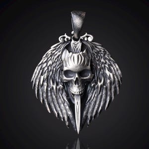 Gothic Skull Sterling Silver Pendant: Handmade Sword Necklace