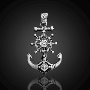 Sterling Silver Anchor Pendant: Maritime Sailor Necklace, Oxidized Finish