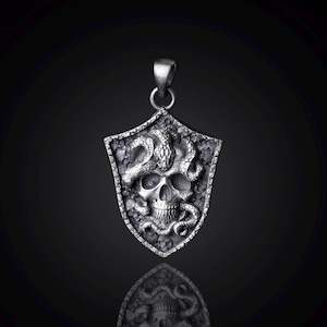 925K Sterling Silver Pendant with Skull and Snake, Memento Mori Skull Pendant, Handmade Silver Necklace, Engraving Pendant, Gift for Him