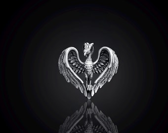 925K Sterling Silver Phoenix Pendant, Handcrafted Silver Phoenix Necklace, Mythical Bird Pendant, Animal Necklace, Men's Phoenix Pendant