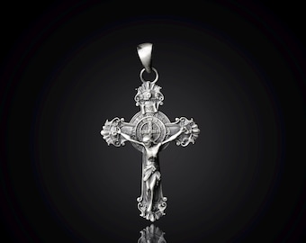 Handmade Silver Jesus Crucifix Necklace, Religious Jewelry, Christian Pendant, Cross Crucifix Pendant, Jesus Cross Pendant, Christian Gift