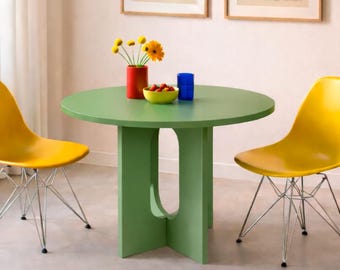 Tavolo da pranzo rotondo 2 colori, design scandinavo, fatto a mano, personalizzabile, 216 colori!