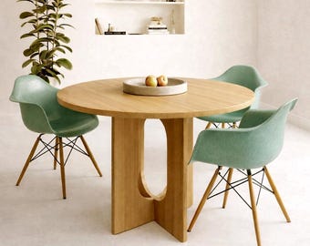 Tavolo da pranzo rotondo 2, tavolo in legno massello, tavolo dal design scandinavo, fatto a mano