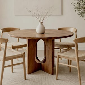 Runt matbord i valnöt, massivt trä, skandinaviskt designbord, handgjort