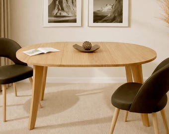 Extendable round dining table (+50cm), solid wood dining table, Scandinavian design table, handmade