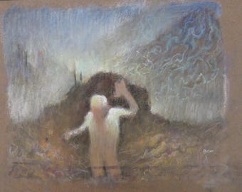 Disegno originale, Zombie #3, pastello originale su carta