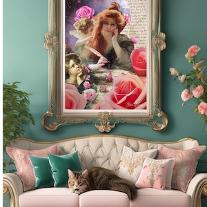 Impresión artística prerrafaelita "Cartas de amor" hecha a mano: arte mural de collage vintage romántico, un regalo femenino y considerado para ella, tamaños A3, A4 y A5.