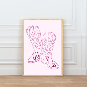 Ole Miss Wall Art | Western Cowboy Boots Digital Print | University of Mississippi Decor | College Dorm Room Art | Ole Miss Instant Download