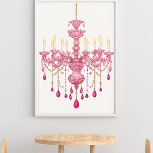 Pink Chandelier Wall Art Print | Glam Instant Download | Baroque Princess Aesthetic Decor | Printable French Rococo Style Art