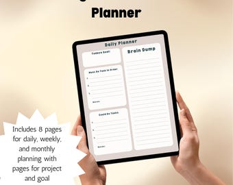 May include: A digital planner for daily, weekly, and monthly planning. The planner includes sections for "Today's Goal", "Must Do Tasks in Order", "Could Do Tasks", and "Brain Dump".