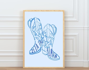 Zeta Tau Alpha Cowboy Boots Wall Art, ZTA Sorority Digital Download, Western Sorority Print, Blue, Instant Download Sorority Decor, ZTA Gift