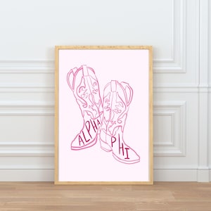 Alpha Phi Cowboy Boots Wall Art, Alpha Phi Sorority Digital Download, Western Sorority Print, Instant Download Sorority Decor