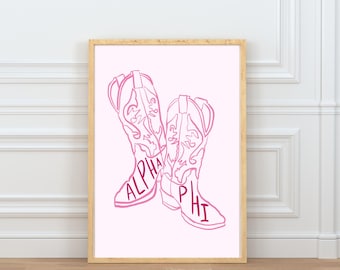 Alpha Phi Cowboy Boots Wandkunst, Alpha Phi Sorority Digital Download, Western Sorority Print, sofortiger Download Sorority Decor
