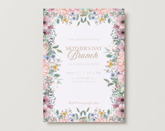 Floral Mother's Day Brunch Invitation – Editable Canva Template (Digital Download)