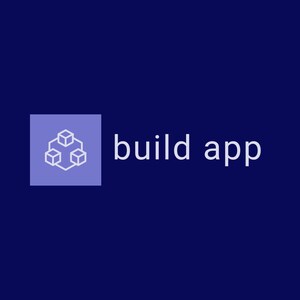 May include: A white logo on a dark blue background. The logo features a stylized image of three connected cubes and the text "build app".