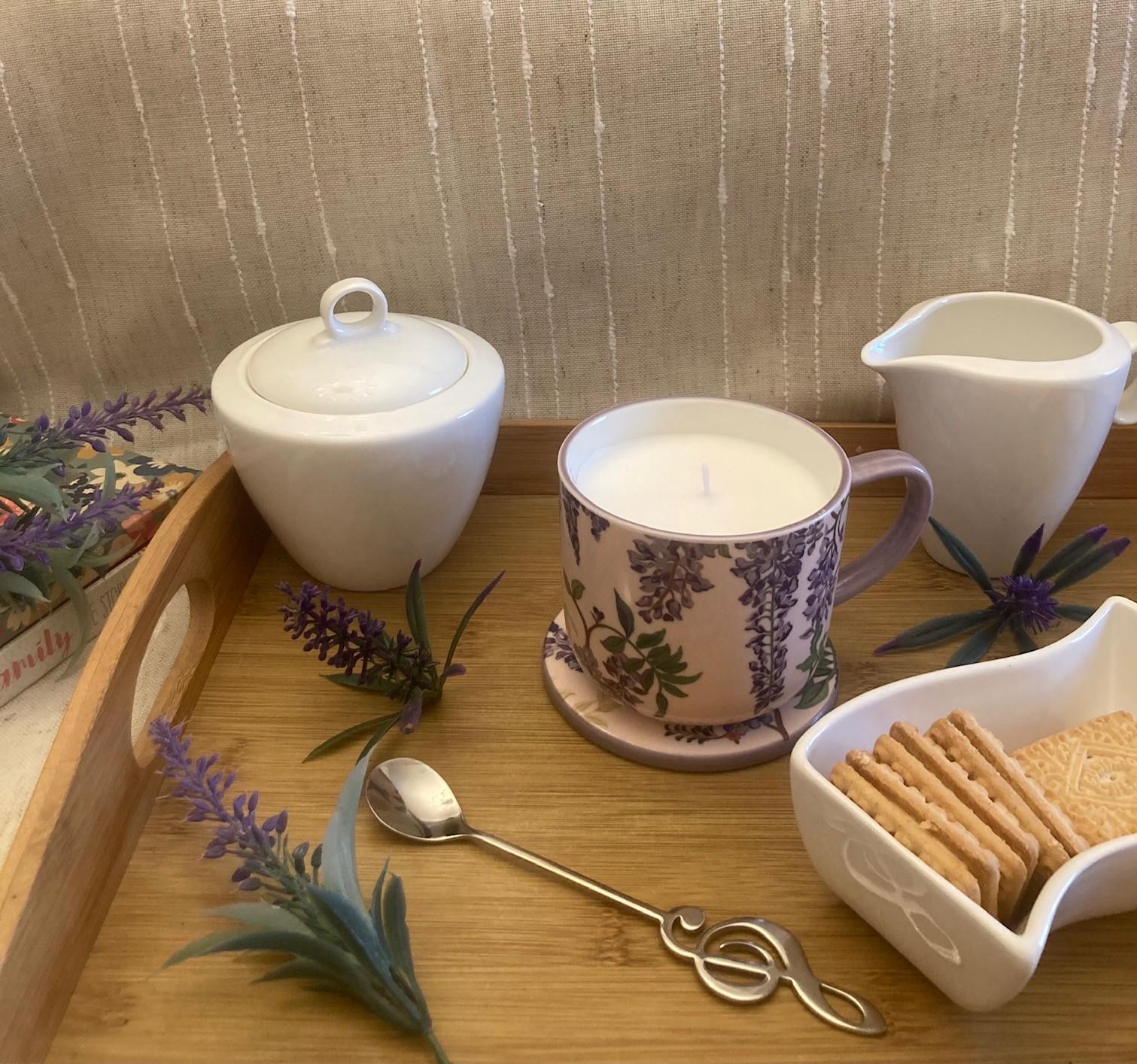 Cath Kidston Lavender Floral Cup Candle With Matching Coaster