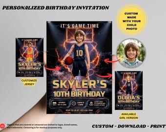 Personalized Basketball Birthday Invitation with Photo : Custom Jersey Sports Birthday Invite (Digital Download)