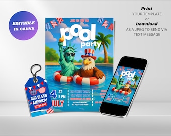 4th of July Pool Party Invitation : Patriotic Summer Invite (Digital Download)