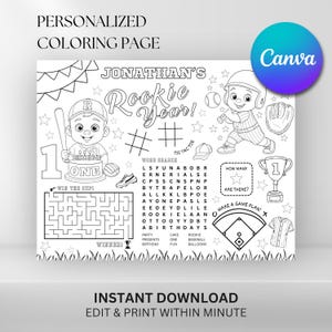 Baseball 1st Birthday Coloring Page: Rookie of the Year Party (Digital Download)