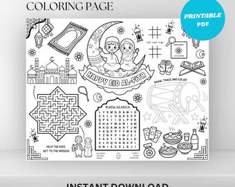 Printable Eid Al Fitr Coloring Placemat : Kids Ramadan & Eid Activity Page (Digital Download)