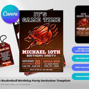 Fiery Basketball Birthday Invitation Template: Editable Sports Party (Digital Download)