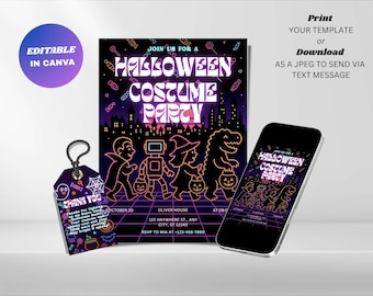 Editable Neon Halloween Costume Party Invitation Template (Digital Download)