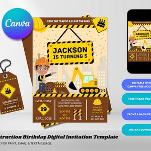 Editable Kids Construction Party Invitation: Printable Birthday Template